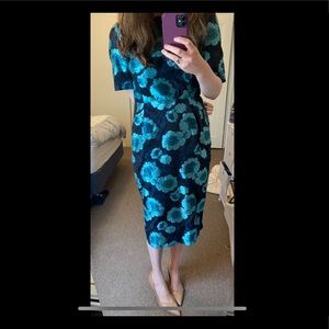 Asos light blue/ dark blue floral jacquard pencil midi dress